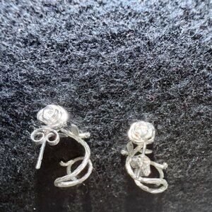 Elegant 925 Sterling Silver Rose Clip Earrings